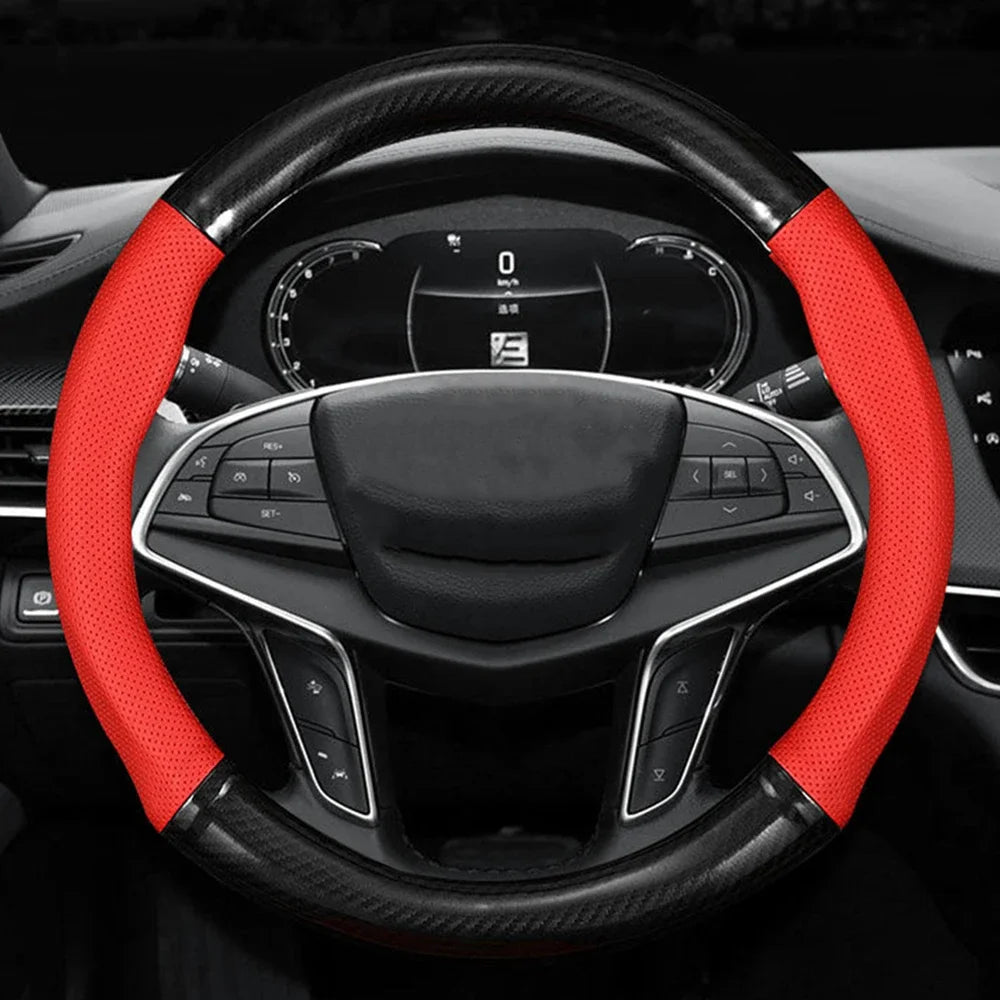 Premium Universal Car Steering Wheel Cover Carbon Fiber Leather Three Dimensional Anti Slip, Timple And Fashionable Car Accessories for Cars, Trucks & SUVs