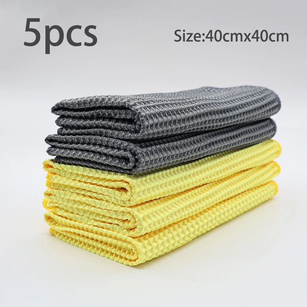 Premium Autobright 40X40Cm Glass Cleaning Towel Yellow Grey Wash Towels Car Detailing Drying Cloth Kitchenware Cleaning  Accessories for Cars, Trucks & SUVs