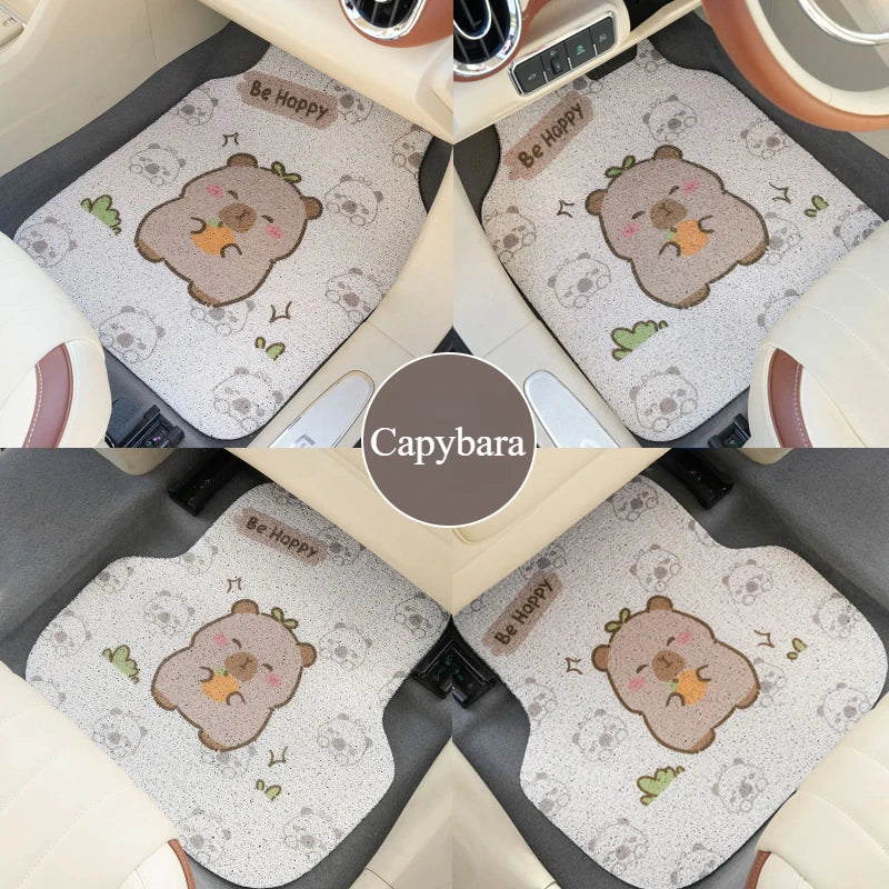 Premium Capybara Cute Cartoon Car Floor Mat Anti Slip Dirt Resistant Universal Silk Ring Foot Mat For Vehicle Interior Protection for Cars, Trucks & SUVs