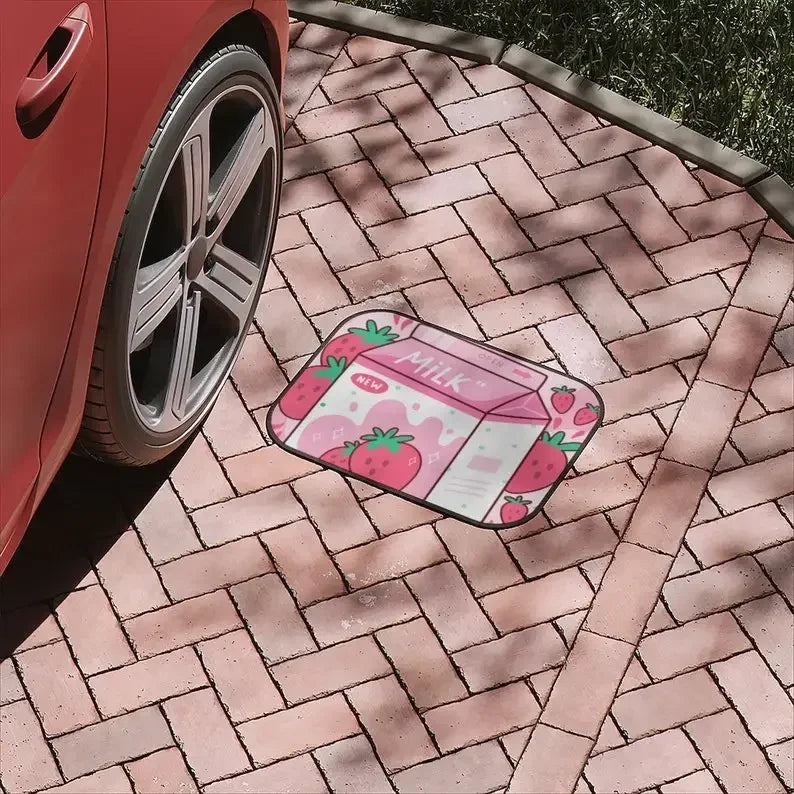 Premium Tasty Strawberry Milk Car Floor Mats, Cute Japanese Style Kawaii Anime Strawberry Milk Print Car Floor Mat, Japanese Girly Car D for Cars, Trucks & SUVs