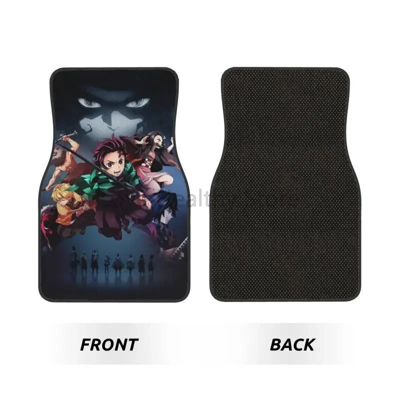 Premium Demon Slayer Anime Car Foot Mats Set Of 4 Floor Mats Decor With Non Slip Black Anti Skid Backing for Cars, Trucks & SUVs