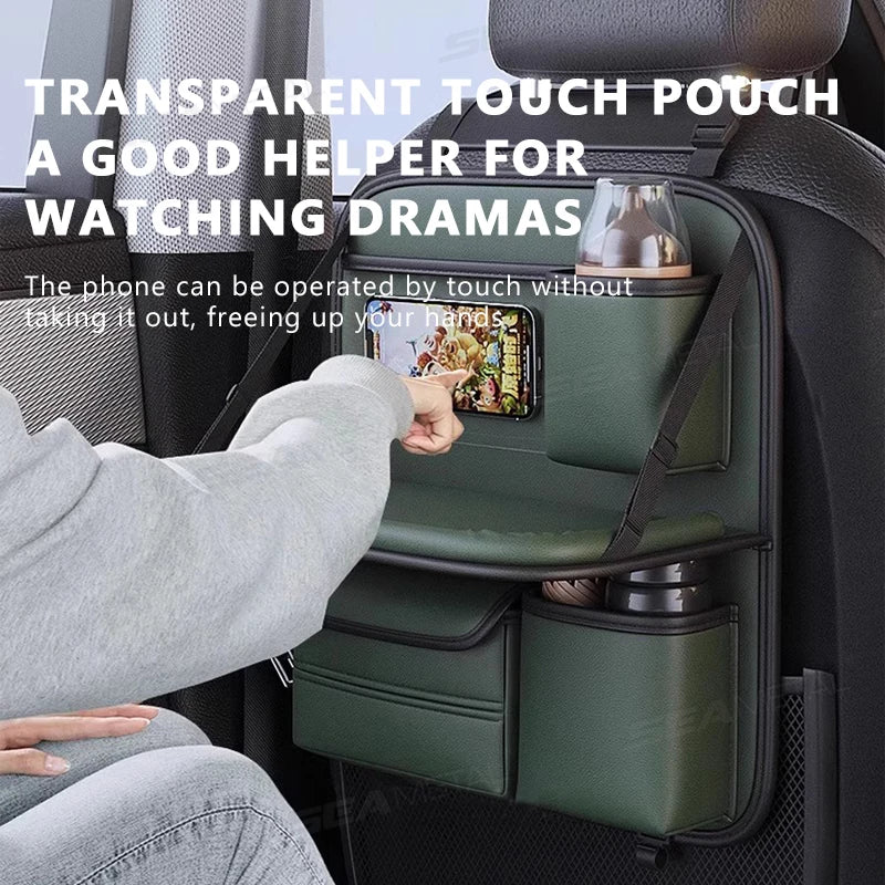 Premium Seametal Car Seat Back Storage Bag Large Capacity Multi Pocket Backseat Organizer Foldable Dining Table Tablet Tray Hanging Bag for Cars, Trucks & SUVs