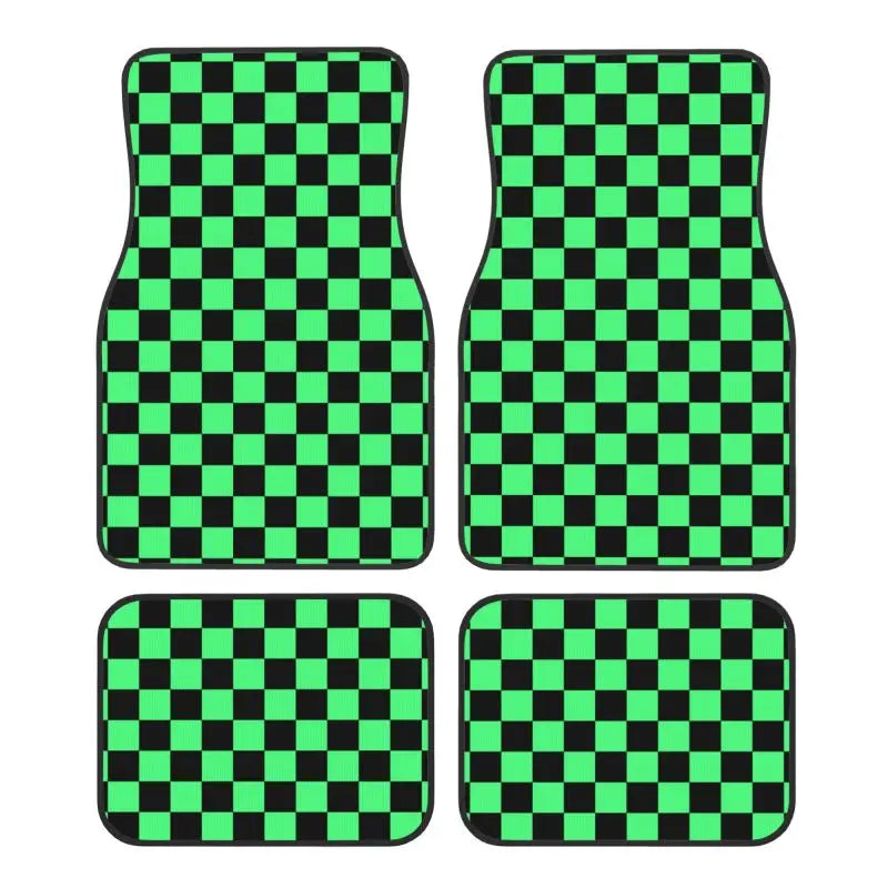 Premium Black Green Plaid Car Floor Mats Set Of 4 Geometric Checkered Plaid Pattern Vehicle Front And Rear Foot Mats Non Slip Carpets for Cars, Trucks & SUVs