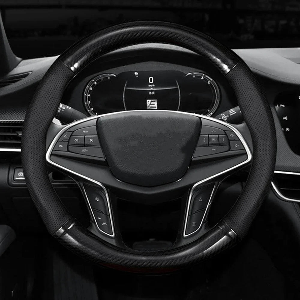 Premium Universal Car Steering Wheel Cover Carbon Fiber Leather Three Dimensional Anti Slip, Timple And Fashionable Car Accessories for Cars, Trucks & SUVs