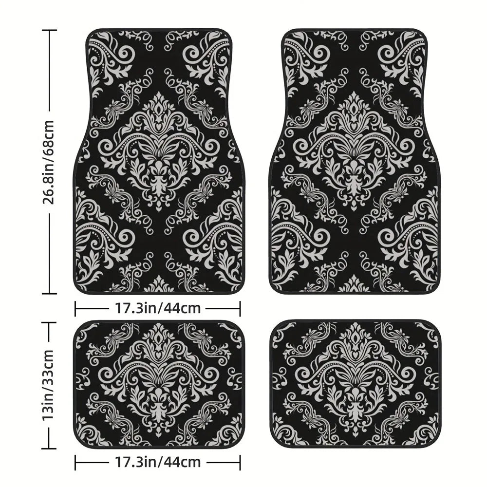 Premium 4 Pcs Car Floor Mats Bohemian Pattern European Ethnic Auto Rubber Carpet Universal Interior Accessories For Front And Rear Seats for Cars, Trucks & SUVs