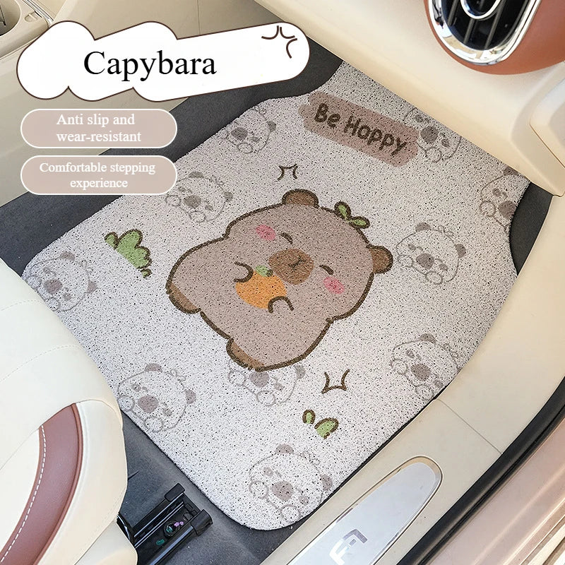 Premium Capybara Cute Cartoon Car Floor Mat Anti Slip Dirt Resistant Universal Silk Ring Foot Mat For Vehicle Interior Protection for Cars, Trucks & SUVs