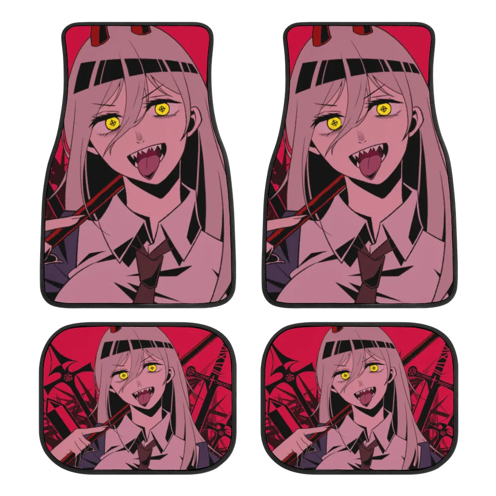 Premium Anime Chainsaw Man Universal Fit Front/Rear 4 Pcs Horrible Full Set Print Custom Design Carpet Car Suv Truck Floor Mats Doormat for Cars, Trucks & SUVs