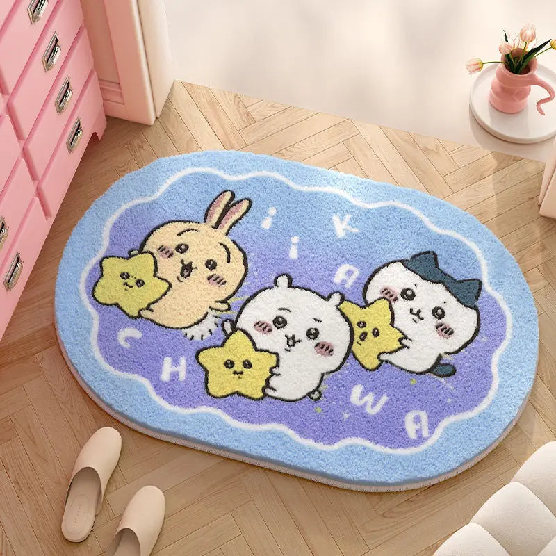 Premium Chiikawa Cute Rug Plush Floor Mat Bathroom Non Slip Carpet Car Cushion Soft Living Kawaii Room Decor Usagi Hachiware Gift Toy for Cars, Trucks & SUVs