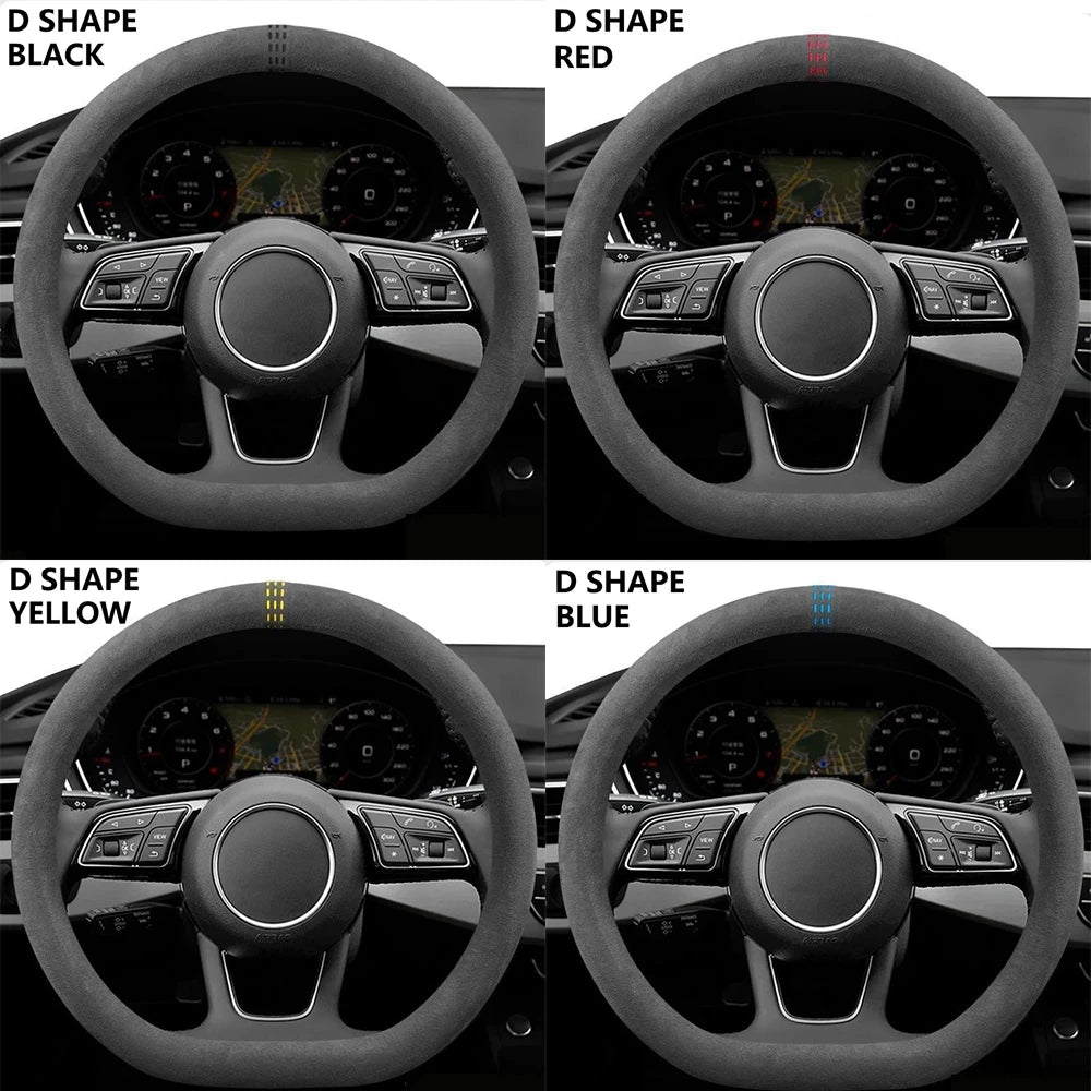 Premium Car Steering Wheel Covers Cowhide Suede Steering Wheel Cover Wrap Universal 37 38Cm Breathable Steering Covers Car Accessories for Cars, Trucks & SUVs