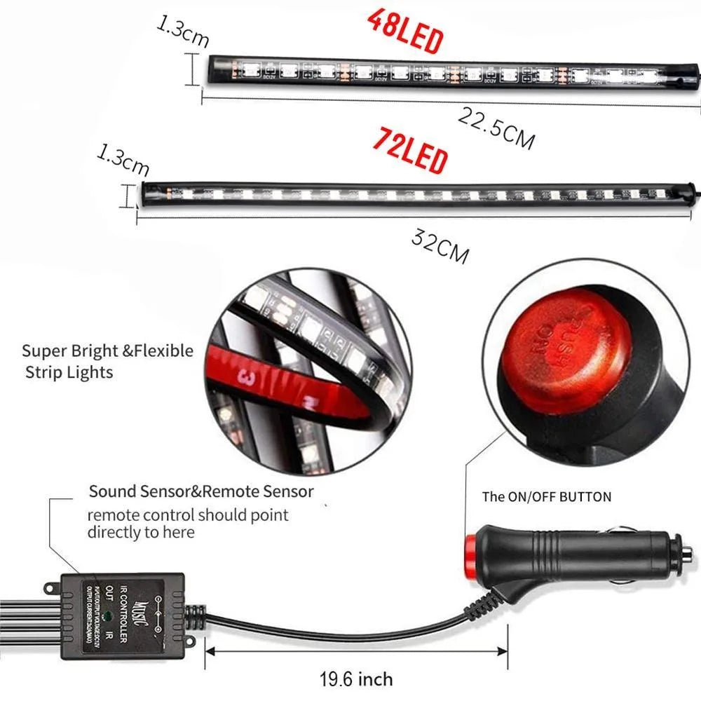 Premium Rgb Automotive Atmosphere Decorative Lamp Led Interior Light Strip Car Foot Ambient Lights With Usb Cigarette With Remote Voice for Cars, Trucks & SUVs
