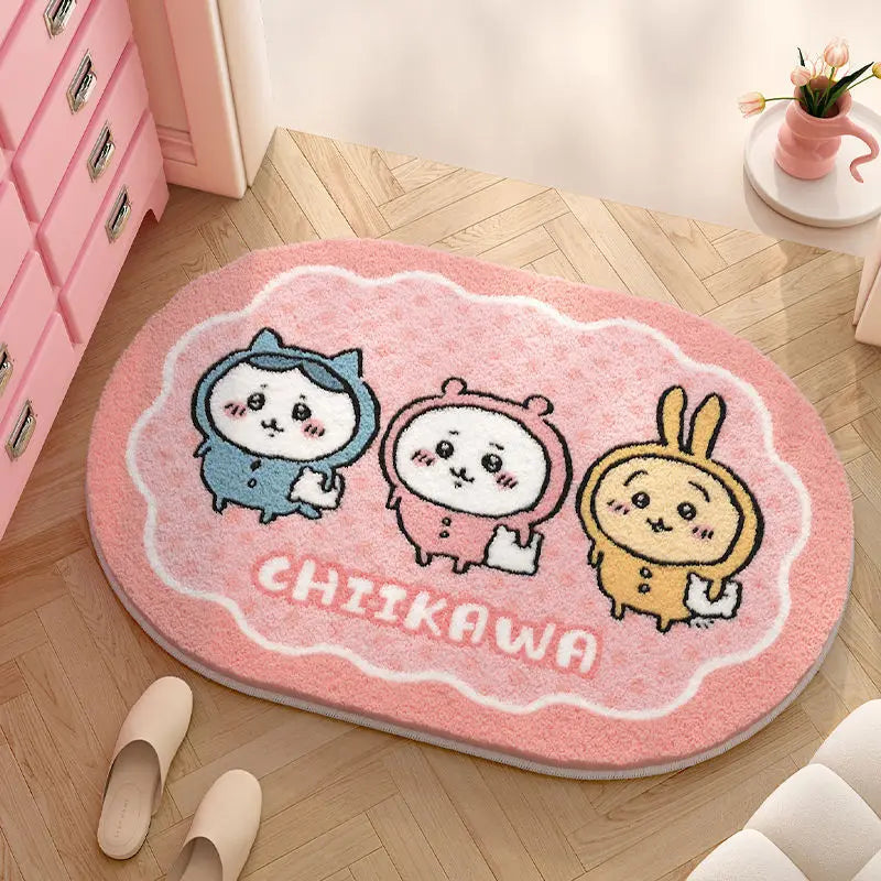 Premium Chiikawa Cute Rug Plush Floor Mat Bathroom Non Slip Carpet Car Cushion Soft Living Kawaii Room Decor Usagi Hachiware Gift Toy for Cars, Trucks & SUVs