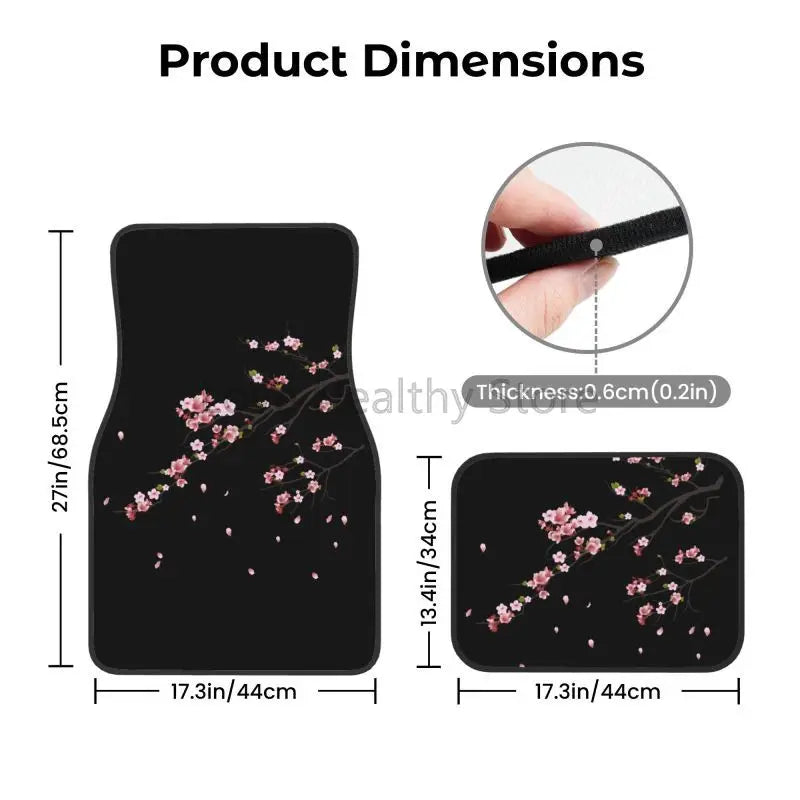 Premium Japanese Sakura Cherry Blossoms Floor Mats Of 4 Pieces Car Front And Rear Foot Mat With Rubber Backing Car Accessories Universal for Cars, Trucks & SUVs