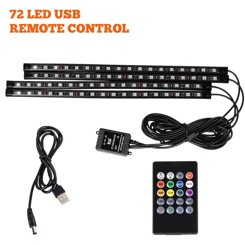 Premium Neon 48 72 Led Car Interior Ambient Foot Light With Usb Wireless Remote Music App Control Auto Rgb Atmosphere Decorative Lamps for Cars, Trucks & SUVs