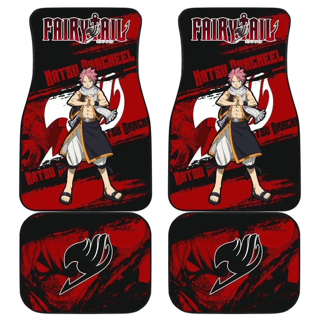 Premium Anime Fairy Tail Car Floor Mat Vintage Black Carpet Anti Slip Rubber Mat Pack Of 4 Car Accessories Car Floor Mats for Cars, Trucks & SUVs