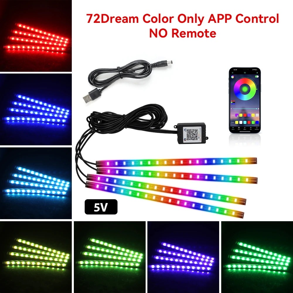 Premium Neon 48 72 Led Car Interior Ambient Foot Light With Usb Wireless Remote Music App Control Auto Rgb Atmosphere Decorative Lamps for Cars, Trucks & SUVs