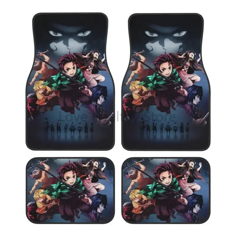 Premium Demon Slayer Anime Car Foot Mats Set Of 4 Floor Mats Decor With Non Slip Black Anti Skid Backing for Cars, Trucks & SUVs