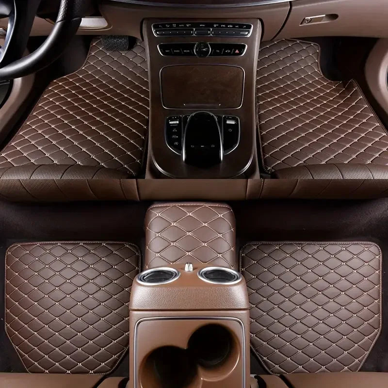 Premium 5Pcs Car Floor Mats Pu Leather Waterproof Auto Foot Pad Protector Pads Fashion Universal Car Carpet Cushion For All Seasons for Cars, Trucks & SUVs