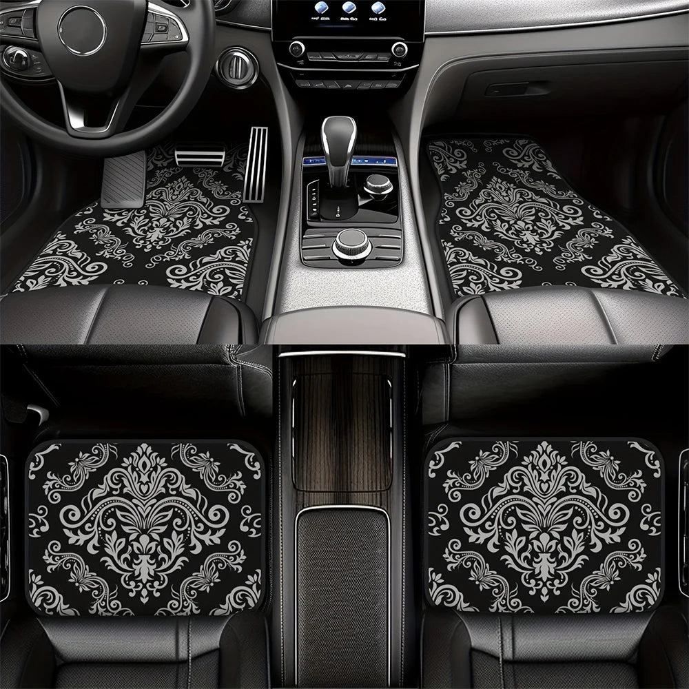 Premium 4 Pcs Car Floor Mats Bohemian Pattern European Ethnic Auto Rubber Carpet Universal Interior Accessories For Front And Rear Seats for Cars, Trucks & SUVs