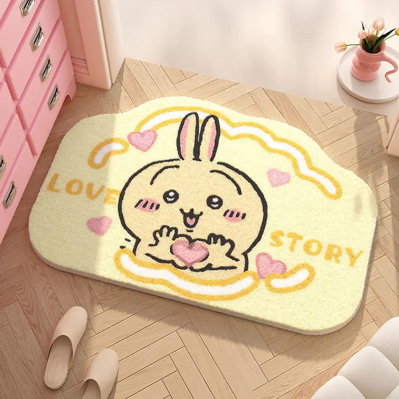Premium Chiikawa Cute Rug Plush Floor Mat Bathroom Non Slip Carpet Car Cushion Soft Living Kawaii Room Decor Usagi Hachiware Gift Toy for Cars, Trucks & SUVs