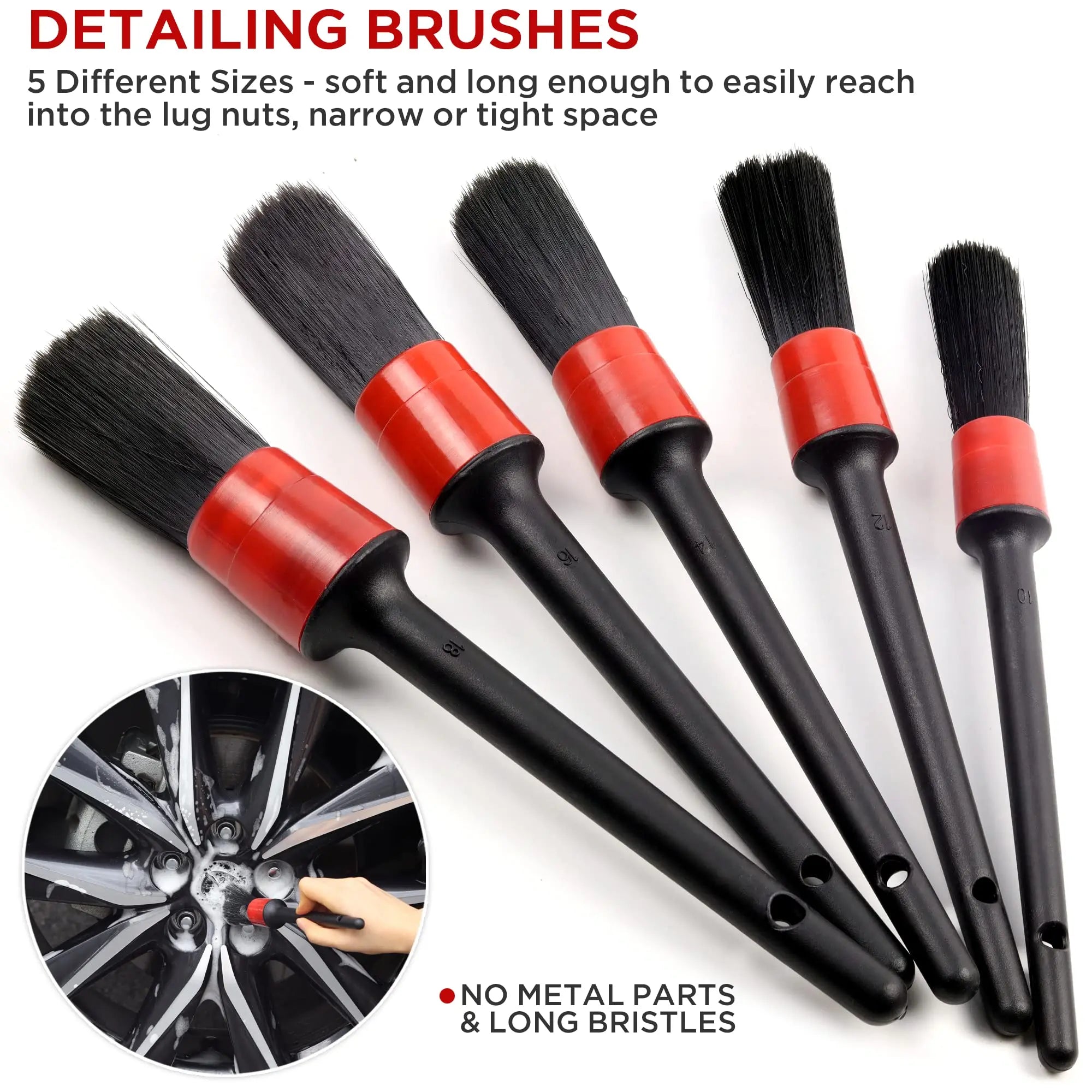 Premium Untior Wheel Tire Brush Set Long Soft Bristle Detail Brushes Microfiber Cleaning Cloth For Cleaning Wheel Car Detailing Kit for Cars, Trucks & SUVs