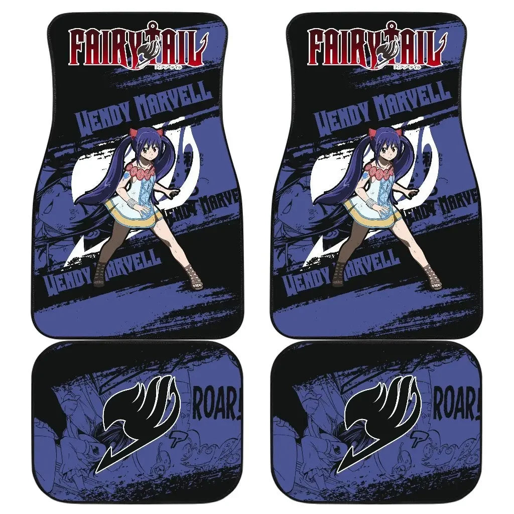 Premium Anime Fairy Tail Car Floor Mat Vintage Black Carpet Anti Slip Rubber Mat Pack Of 4 Car Accessories Car Floor Mats for Cars, Trucks & SUVs