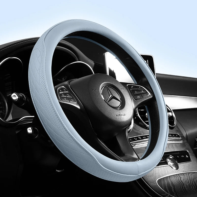 Premium Napa Leather Perforated Patchwork Car Steering Wheel Cover, Non Slip, Breathable, Universal 15 Inch (Approx. 38Cm) for Cars, Trucks & SUVs